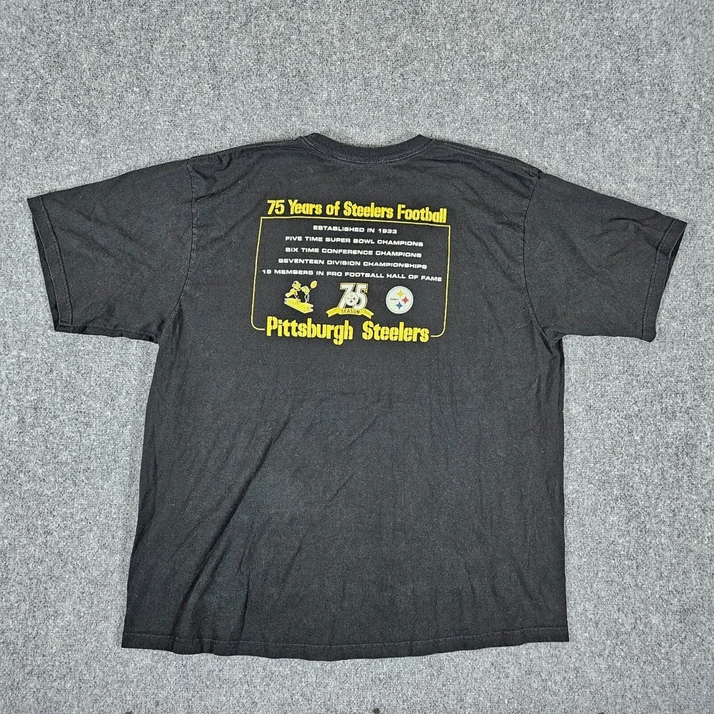 Y2K 2007 NFL Pittsburg Steelers 75th Anniversary Graphic Shirt Black‎ Men's 2XL